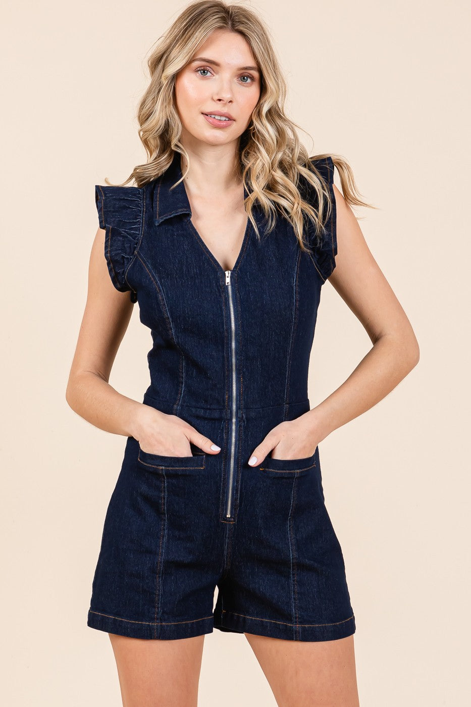 Denim Zip Front Romper