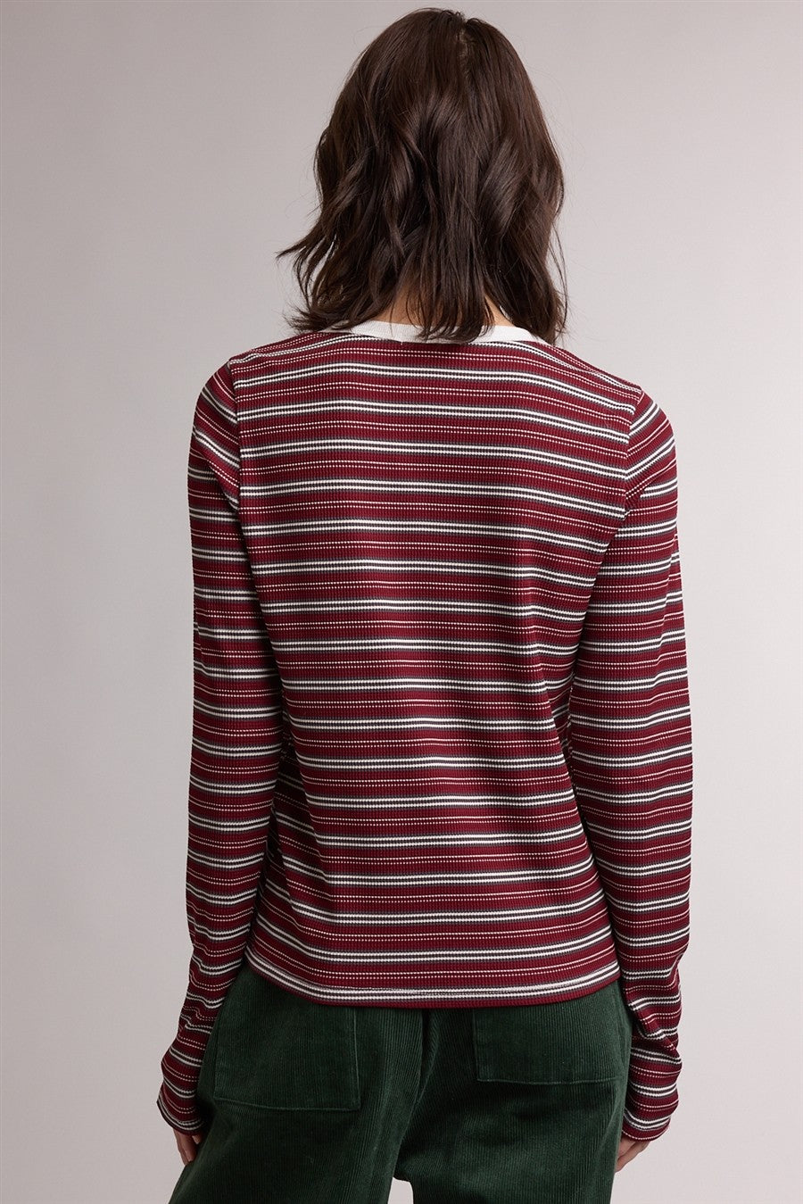 Burgundy Contrasting Striped Knit Top