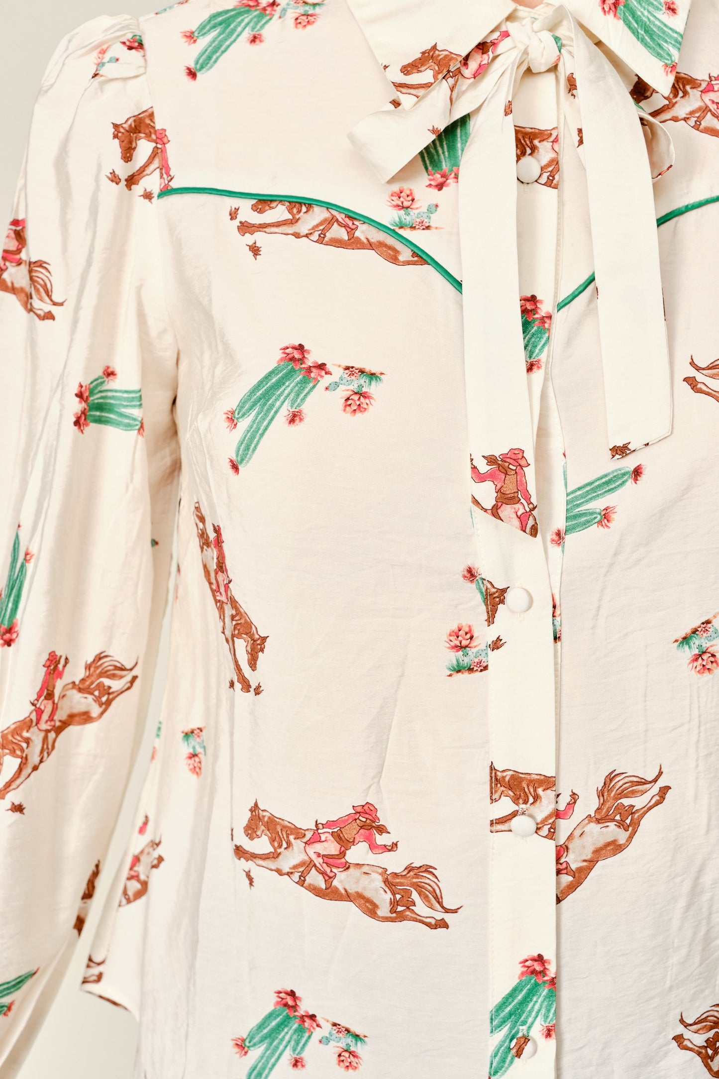 Western Print Tie Neck Blouse