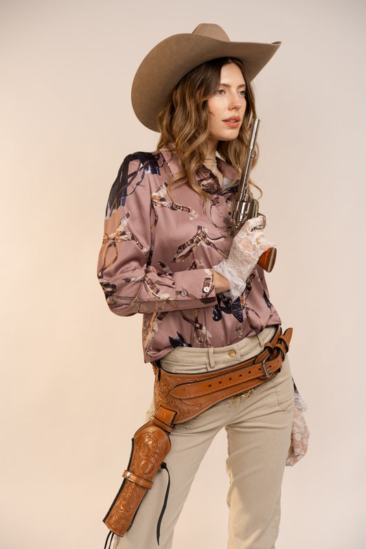 Satin Western Vintage Print Shirt