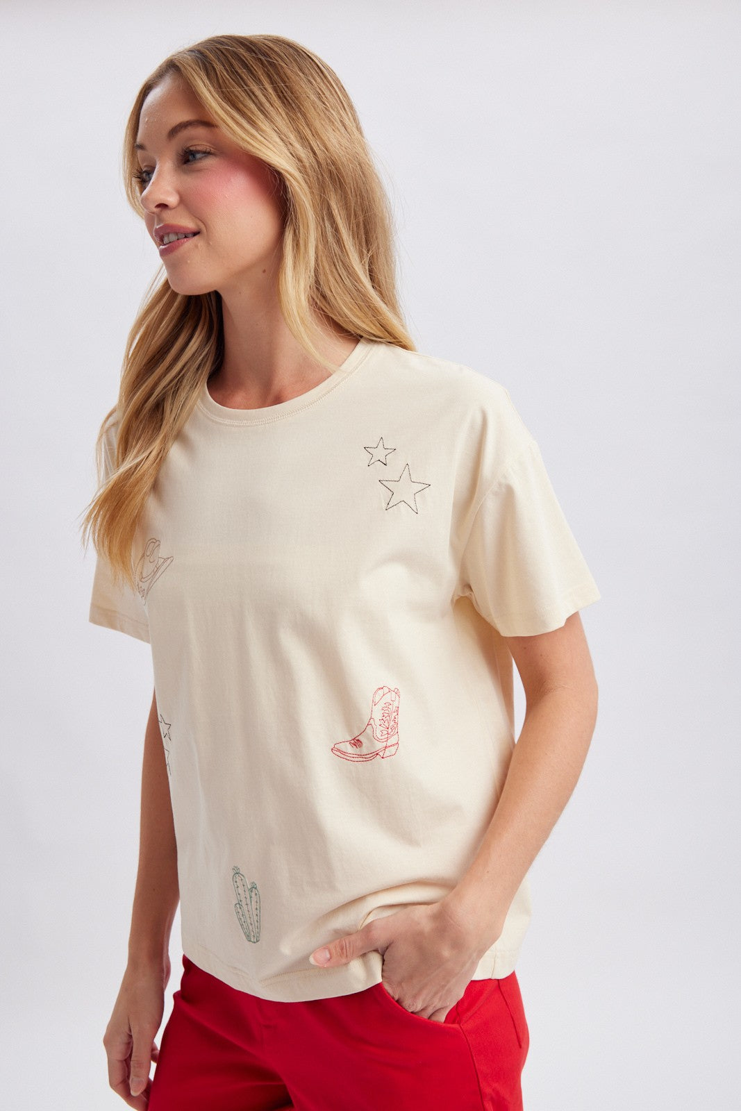 Ecru Western Icons Embroidered Tee