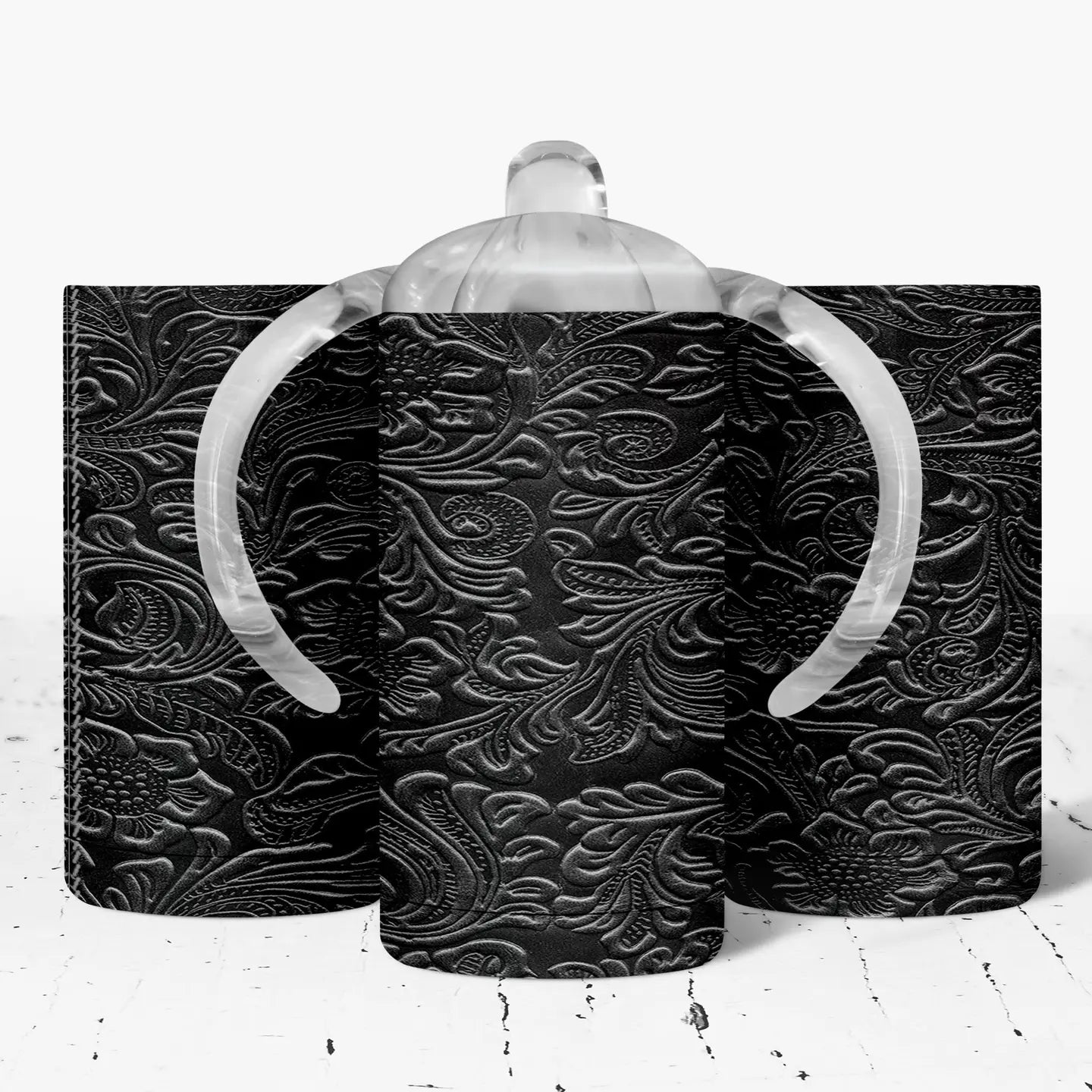 Gray Tooled Faux Leather Sippy Cup