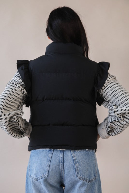 Black Front Bow Puffer Vest