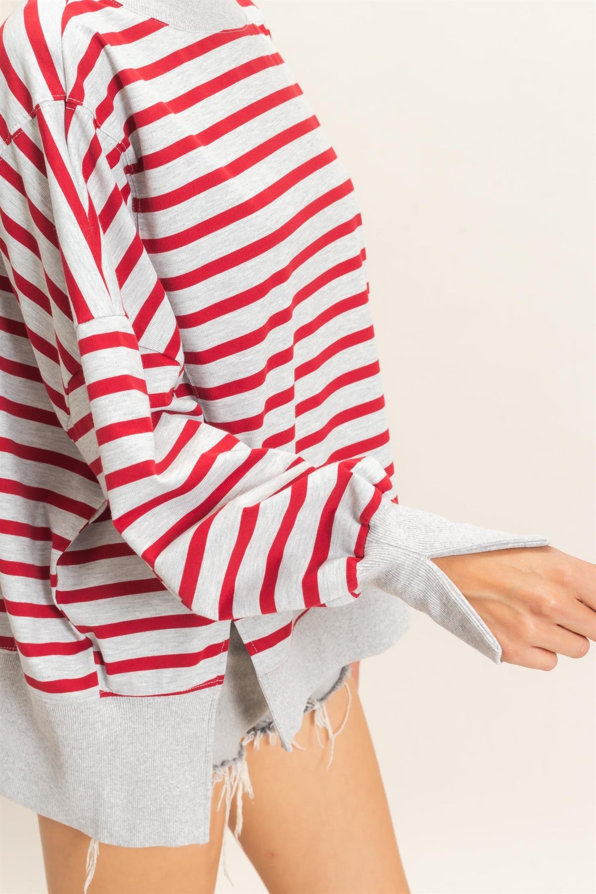 Red & Gray Striped Mock Neck Sweatshirt