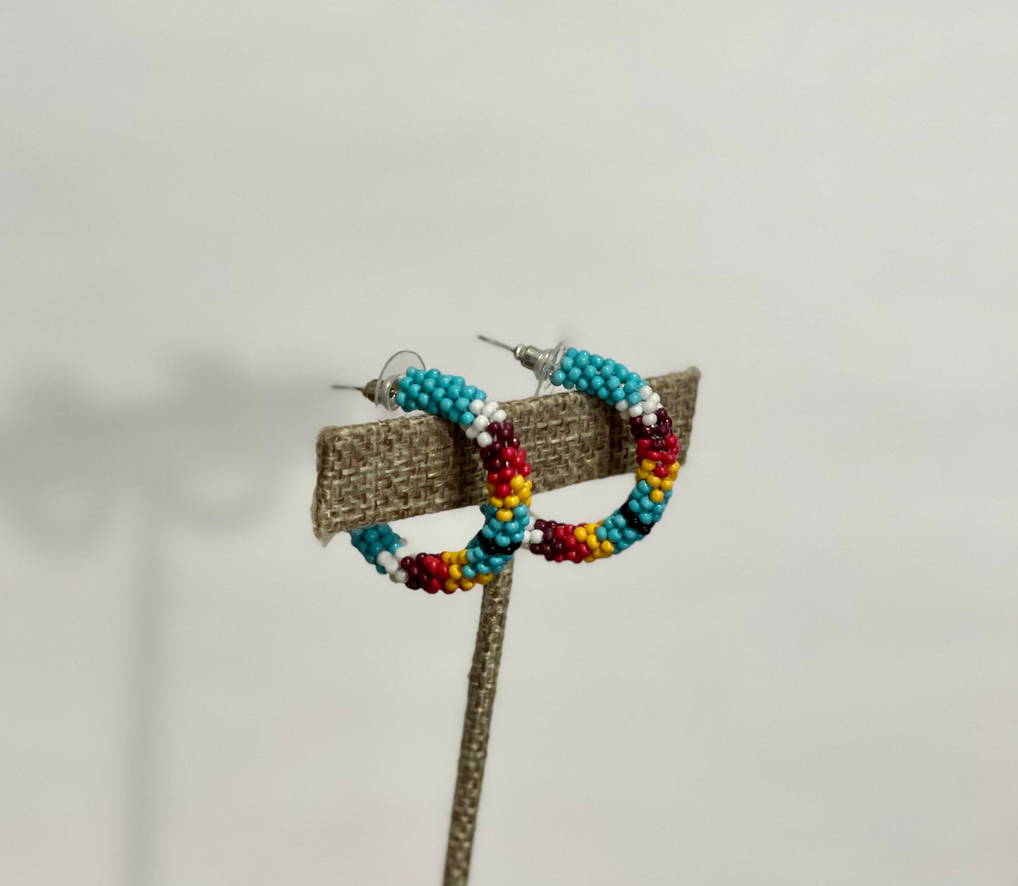 Small Turquoise Aztec Beaded Hoops