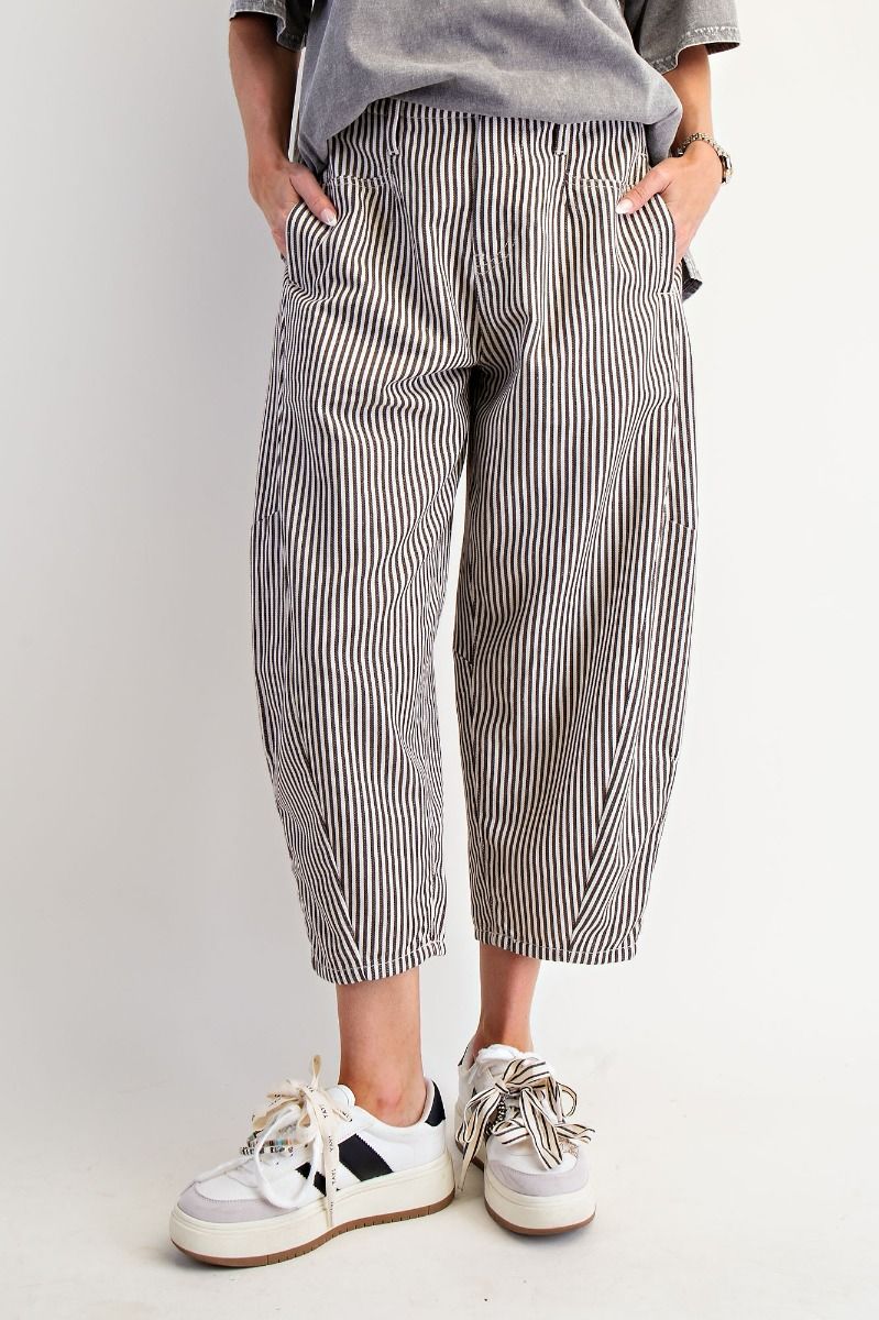 Espresso Striped Washed Twill Barrel Pants