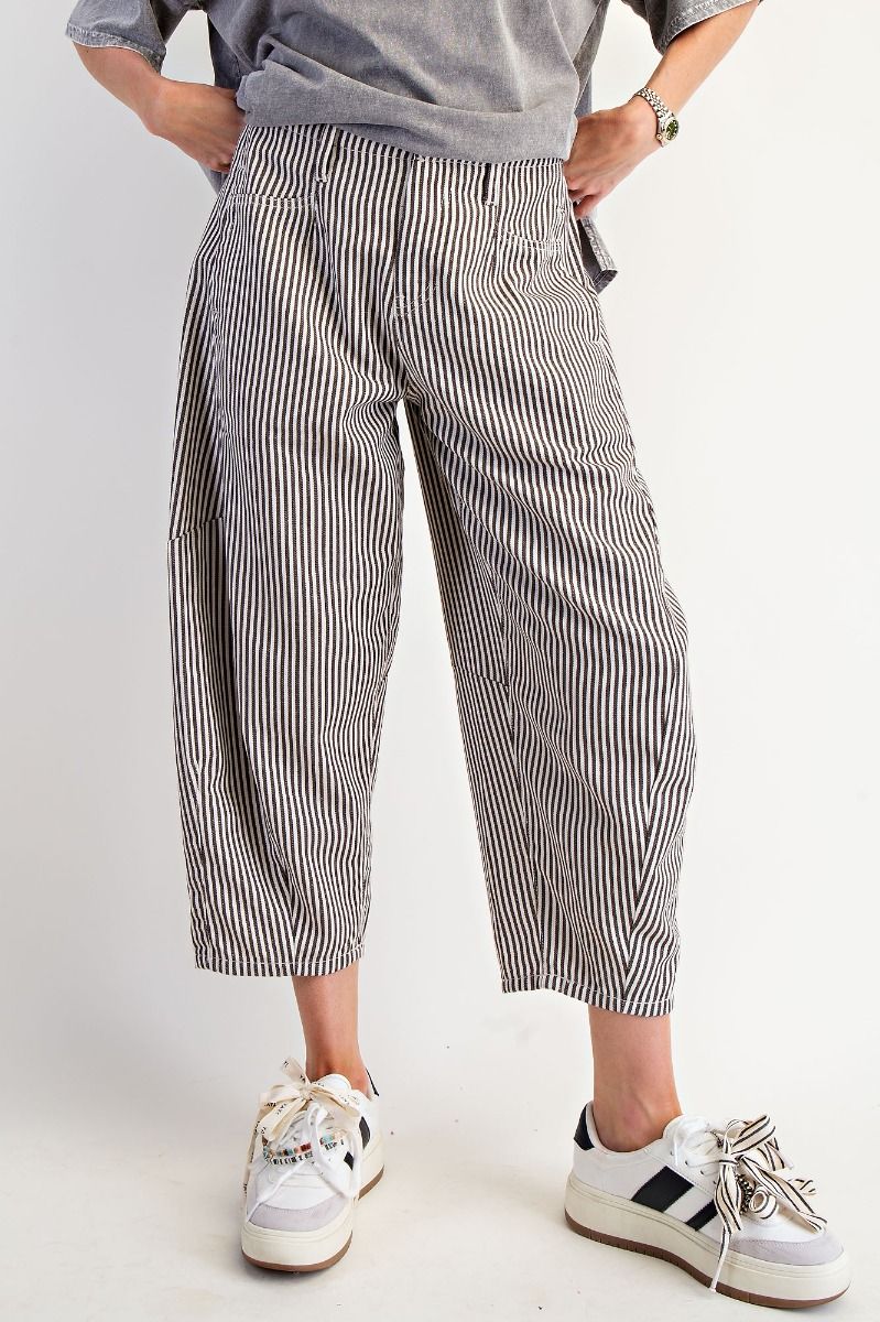 Espresso Striped Washed Twill Barrel Pants