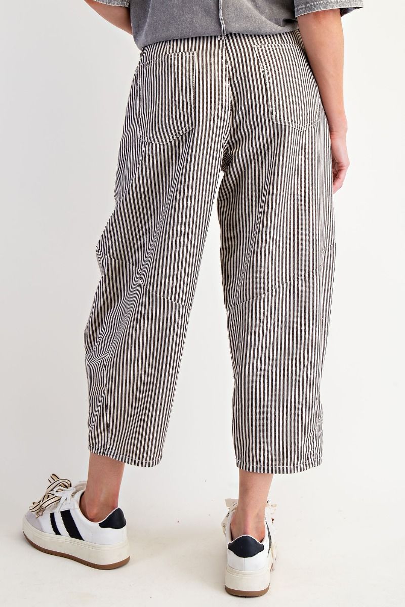 Espresso Striped Washed Twill Barrel Pants