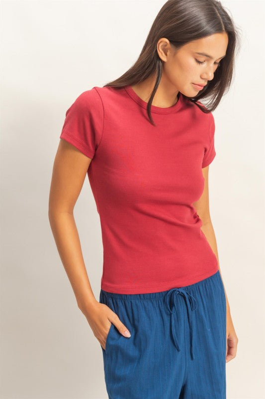 Mineral Wash Crew Neck Tee- Dark Red