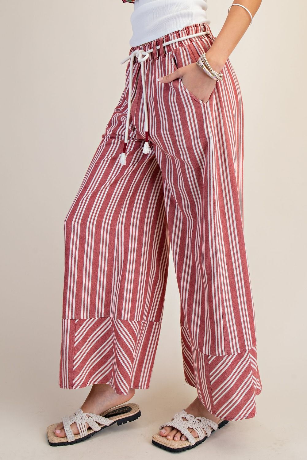 Red Striped Linen Washe Palazzo Pants