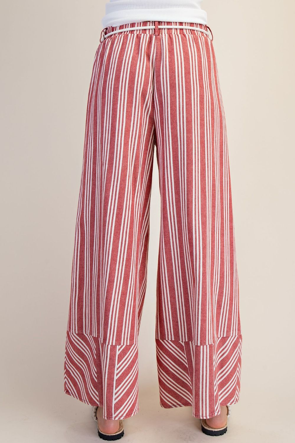 Red Striped Linen Washe Palazzo Pants