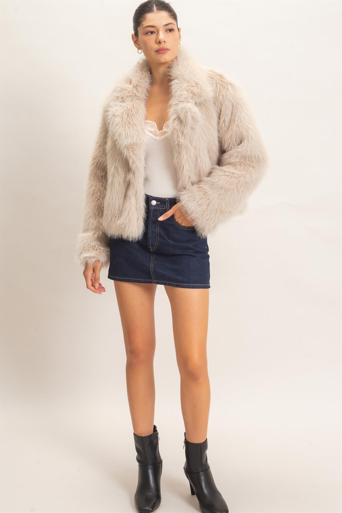 Shawl Collar Faux Fur Jacket