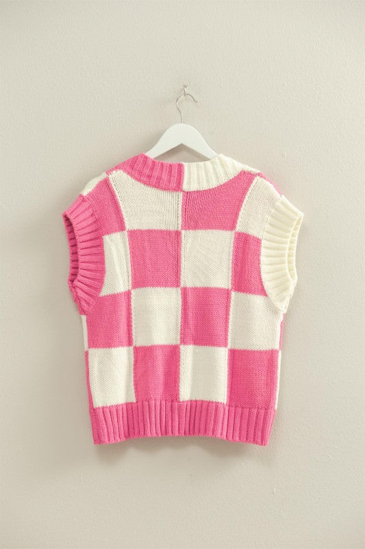 Hot Pink Checkered Sweater Vest