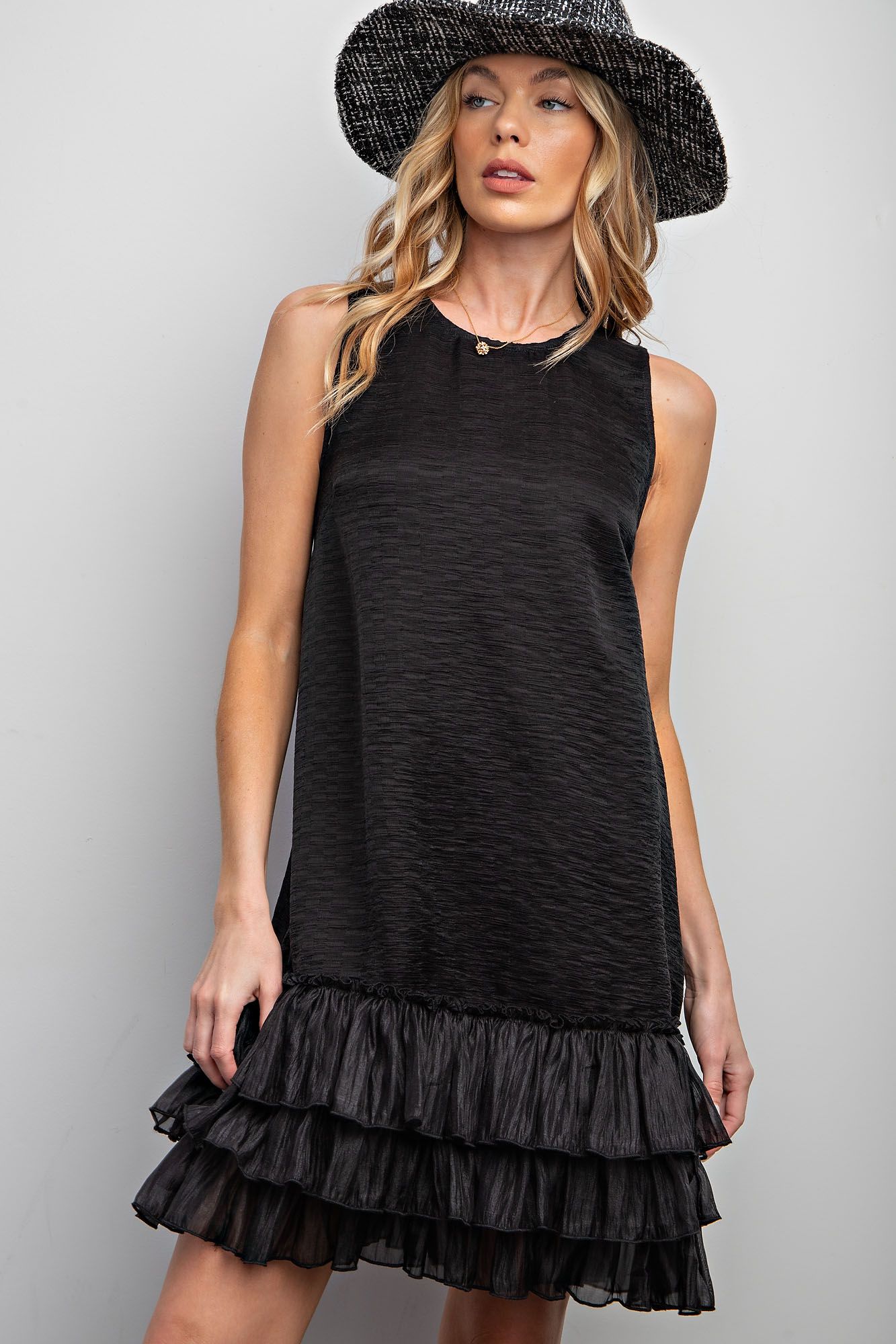 Textured Satin Double Ruffle Bottom Dress – JUST A LITTLE WESTERN