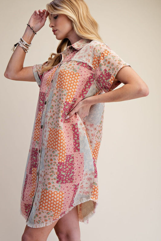 Printed Washed Twill Shirt Dress