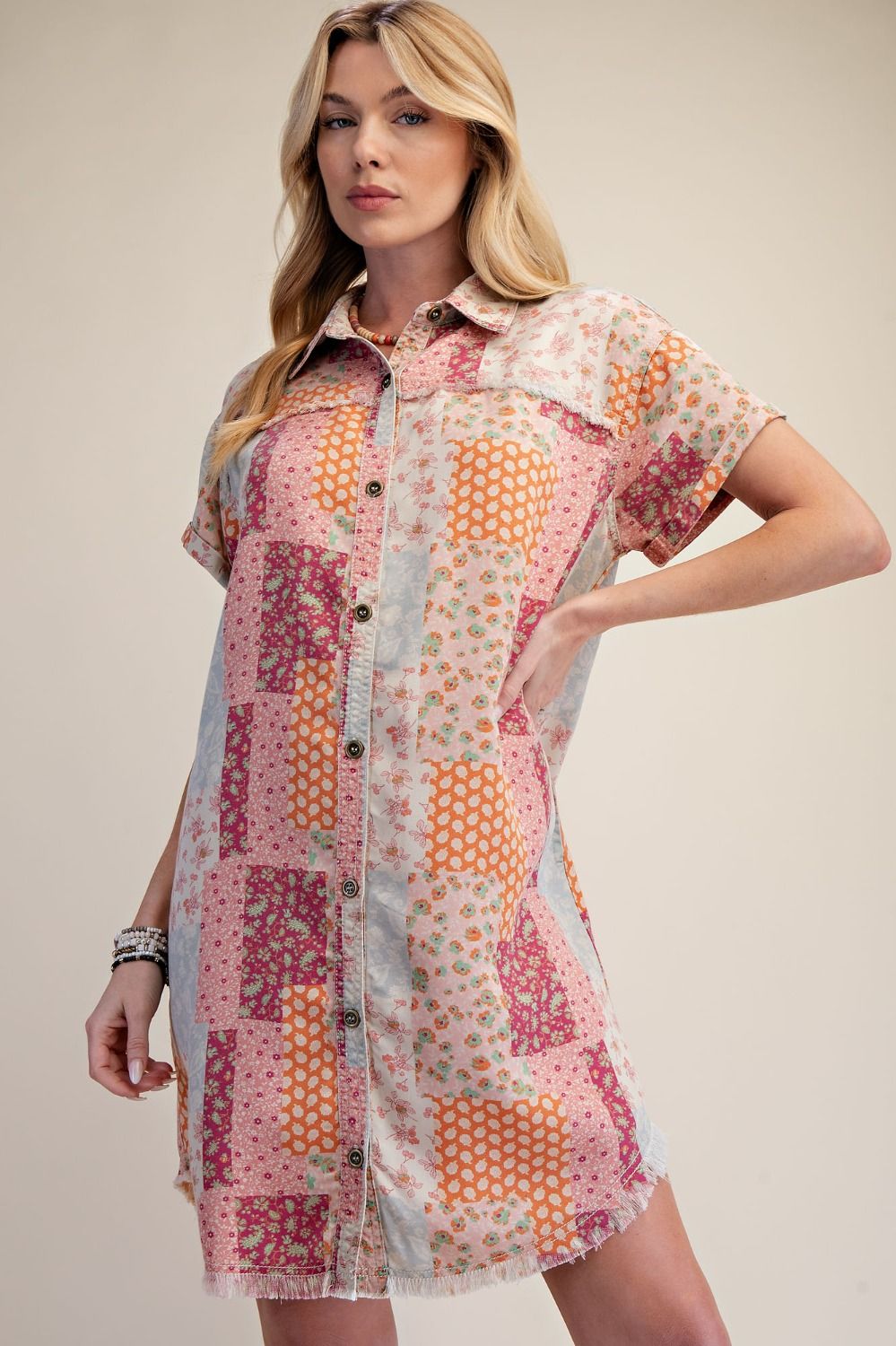 Printed Washed Twill Shirt Dress