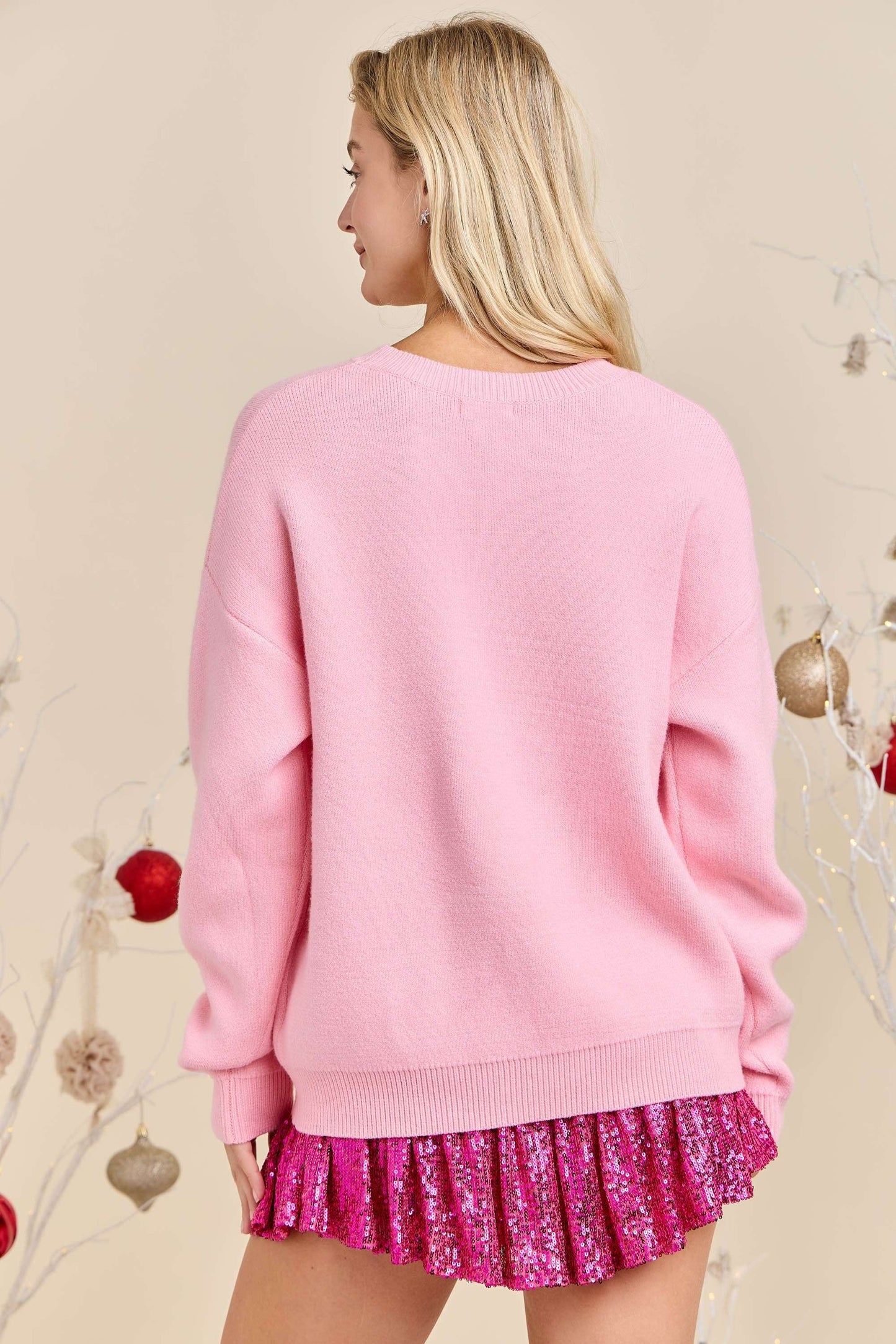 Deck The Halls Pink Holiday Sweater