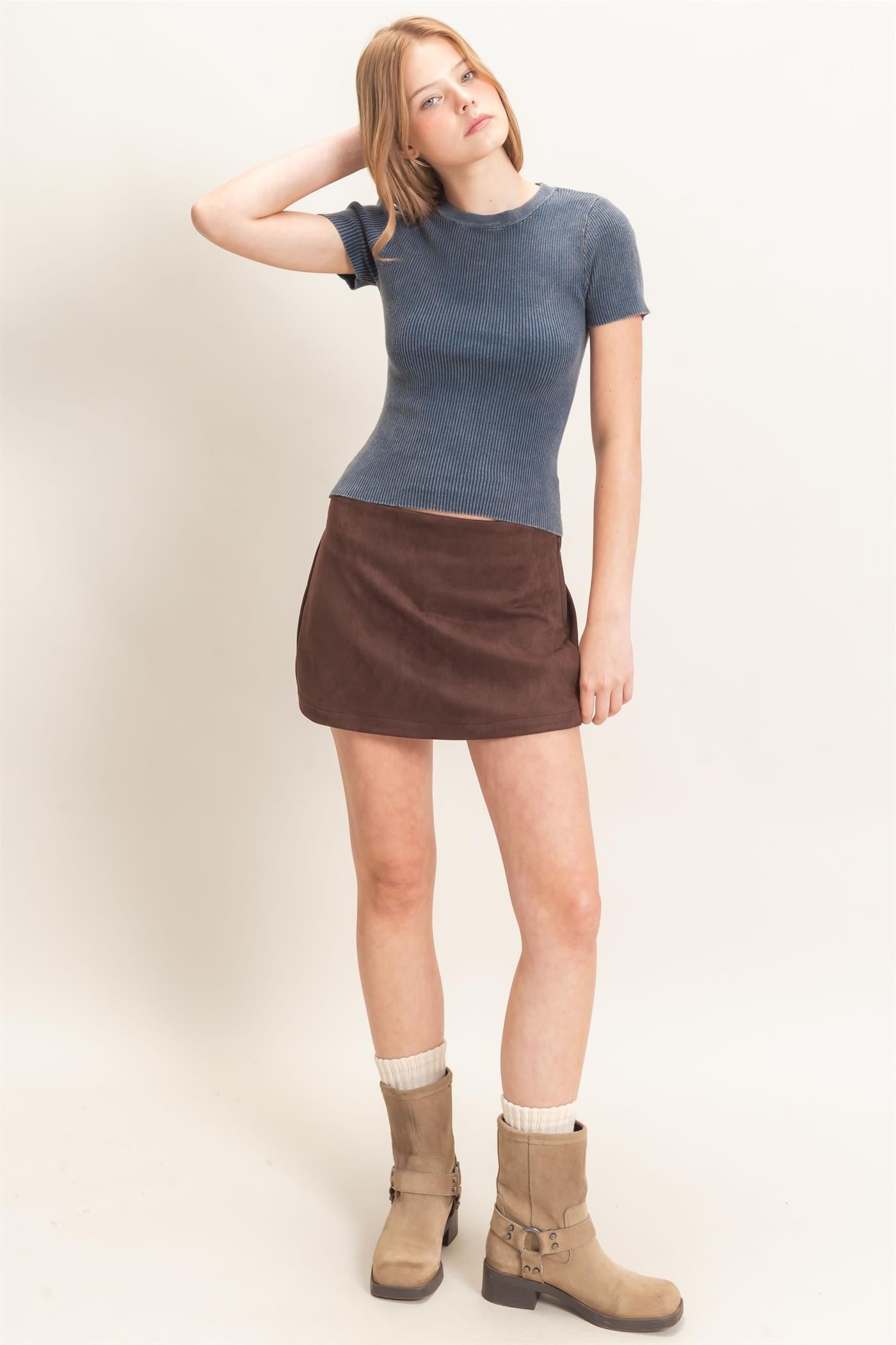 Chestnut Faux Suede Skort