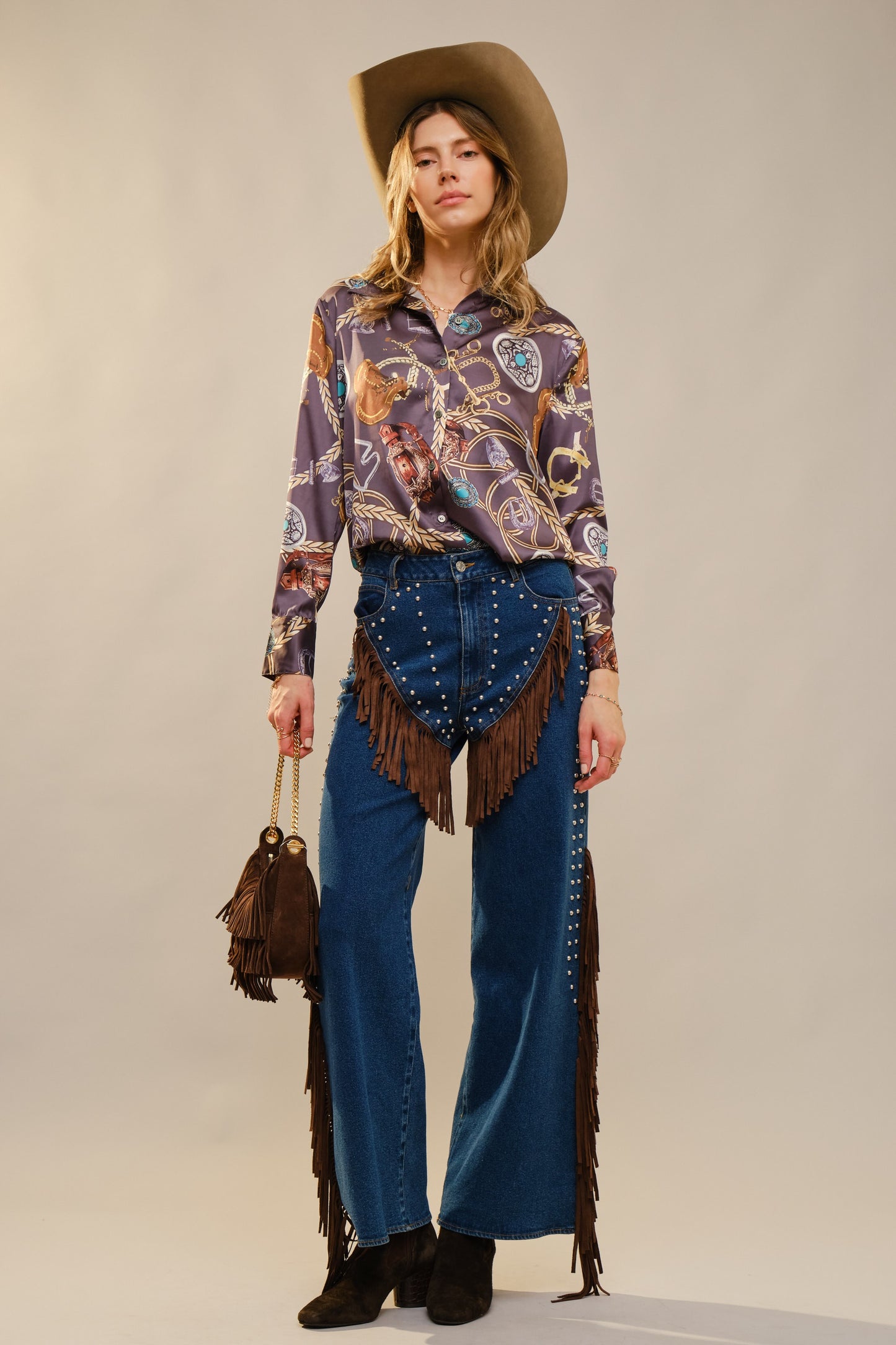 Satin Western Inspired Button Down
