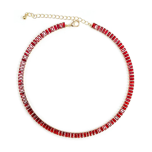 Red Baguette Stone CZ Choker Necklace