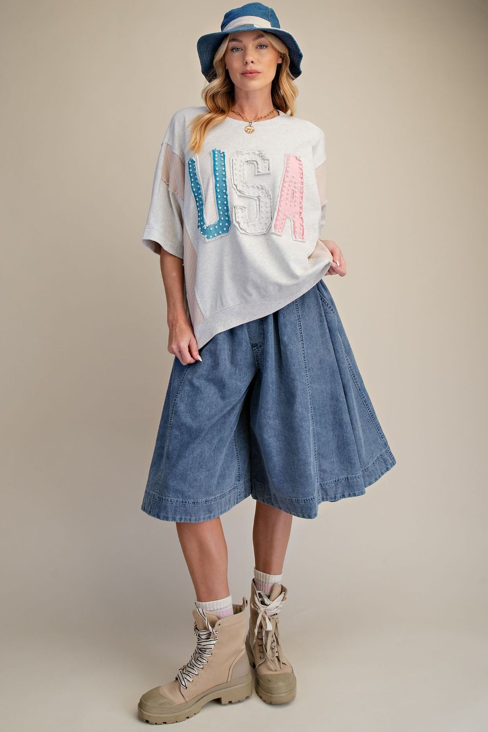 Grey USA Patch Terry Top