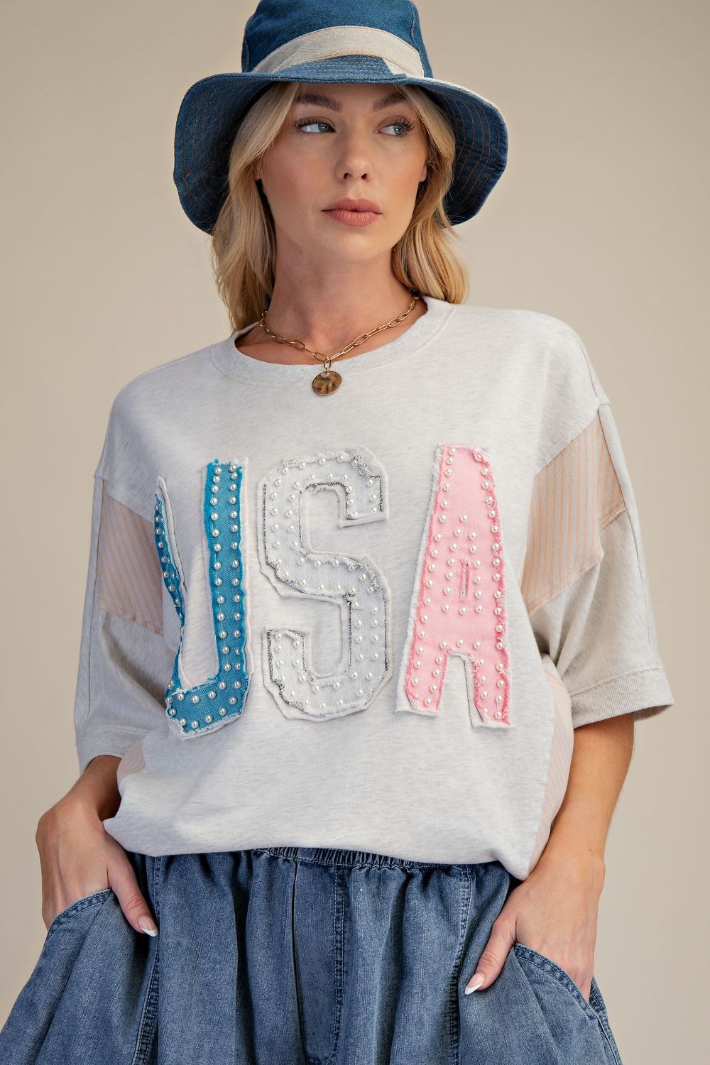 Grey USA Patch Terry Top