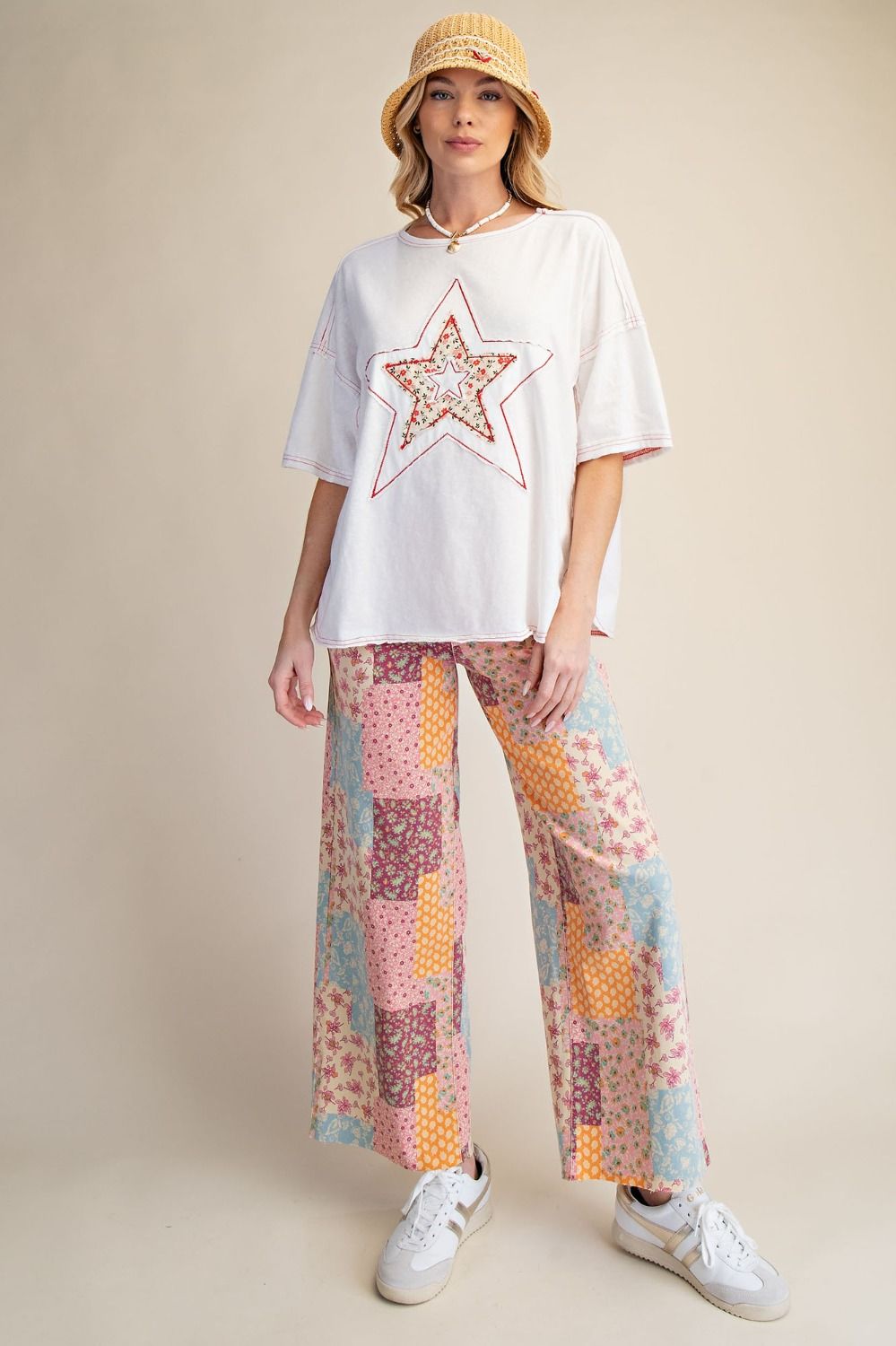 White Star Patch Washed Cotton Top