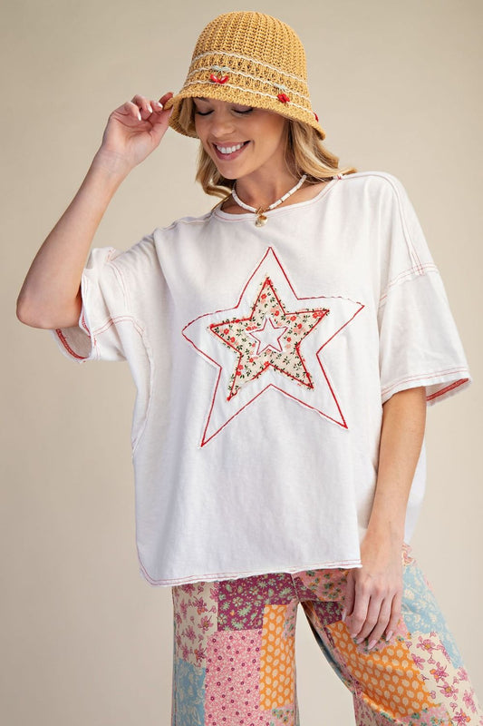 White Star Patch Washed Cotton Top