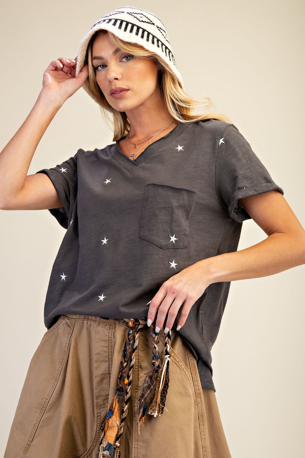 Star Embroidered Slub Tee