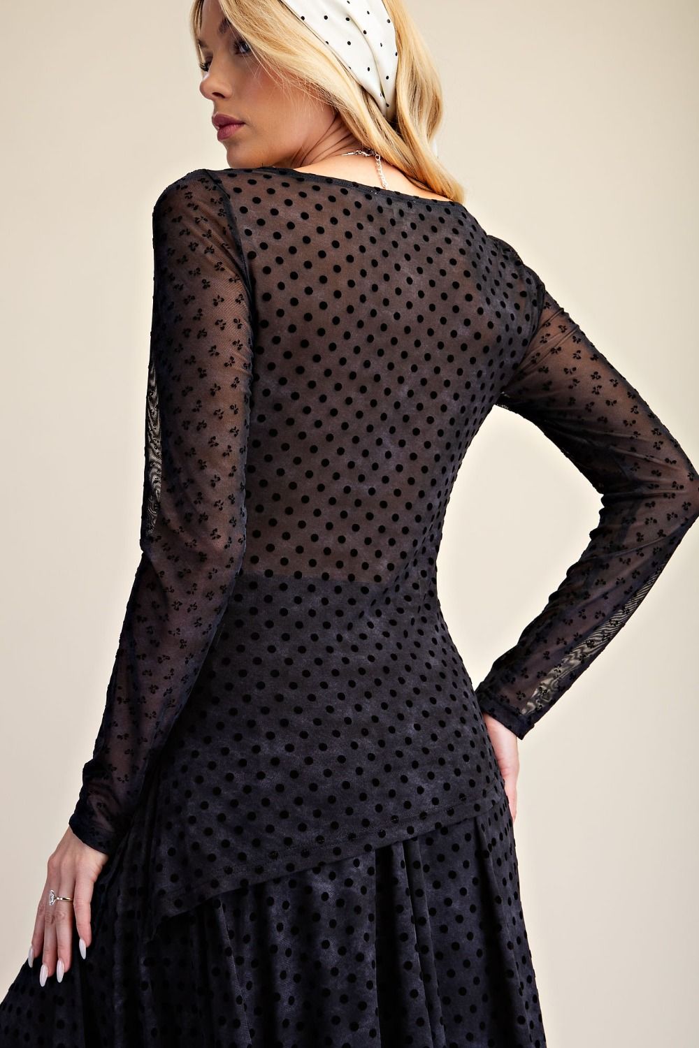 Polka Dot Mesh Assymetrical Top