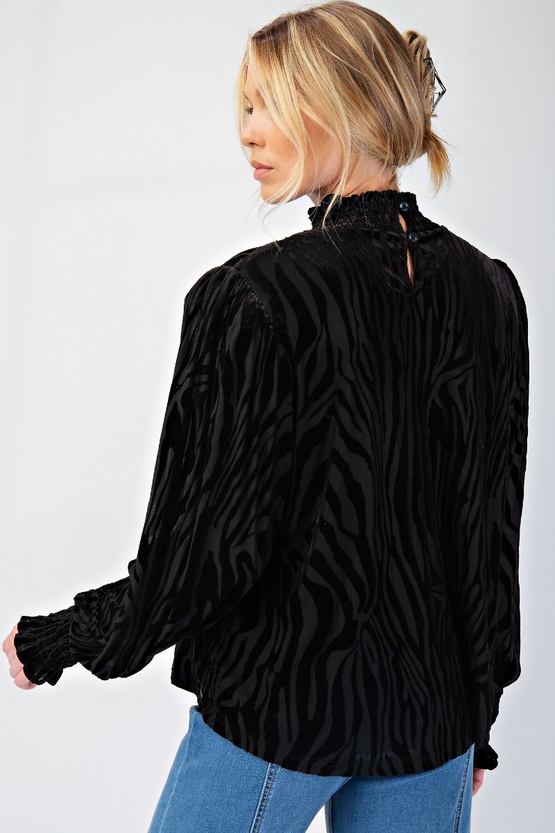 Black Zebra Pattern Velvet Burnout Top