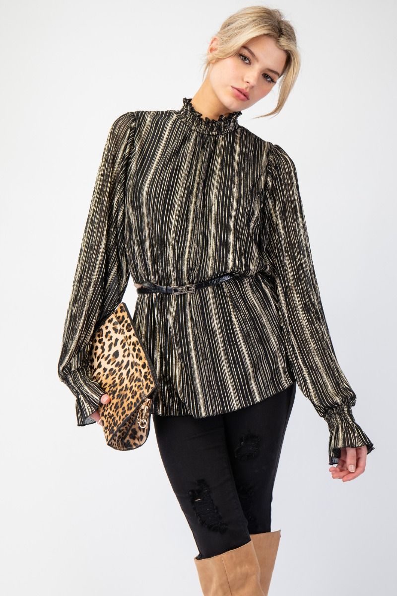 Black Foil Crinkled Blouse