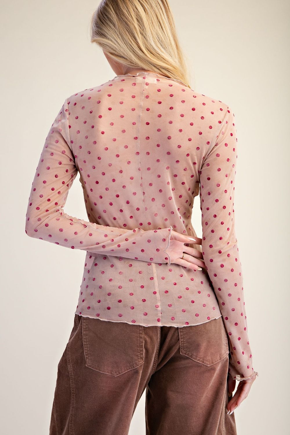 Peach Slush Polka Dot Mesh top