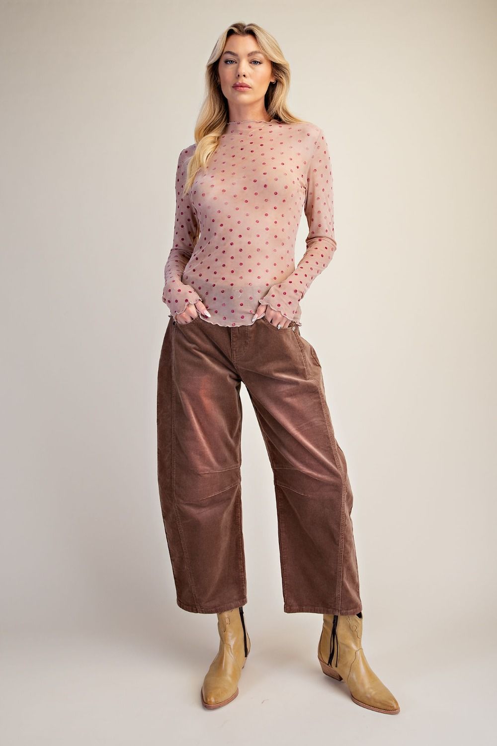 Peach Slush Polka Dot Mesh top