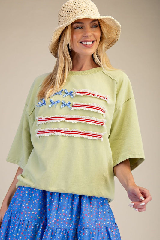 Apple Green Flag Terry Pullover Top