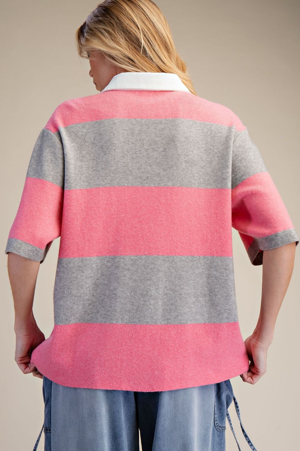 Pink & Grey Striped Rugby Top