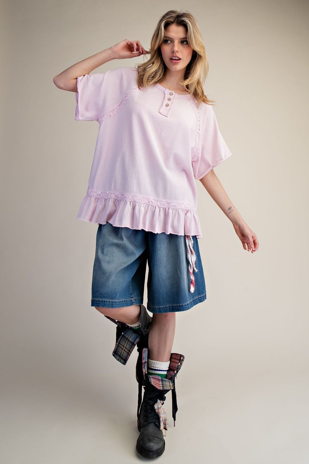 Cotton Pink Ruffle Bottom Tunic Top