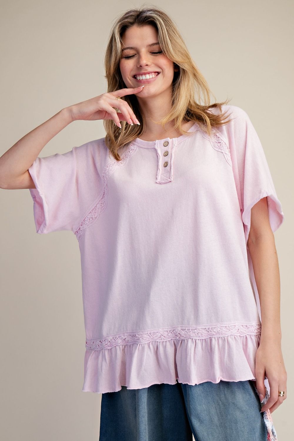 Cotton Pink Ruffle Bottom Tunic Top