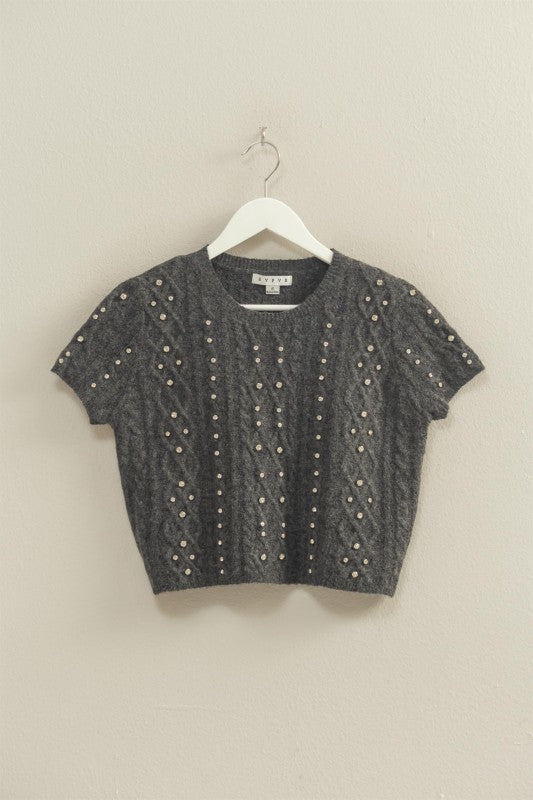 Charcoal Rhinestone Studded Sweater
