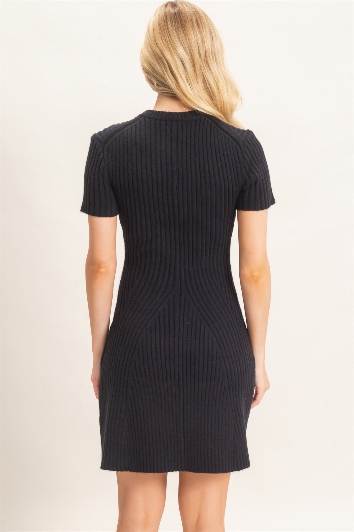 Black Ribbed Crew Neck Dress