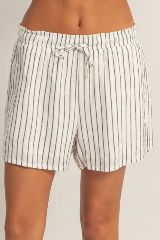 Striped Drawstring Shorts- Black