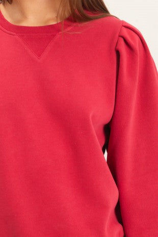Puff Sleeve Cew Neck Sweatshirt