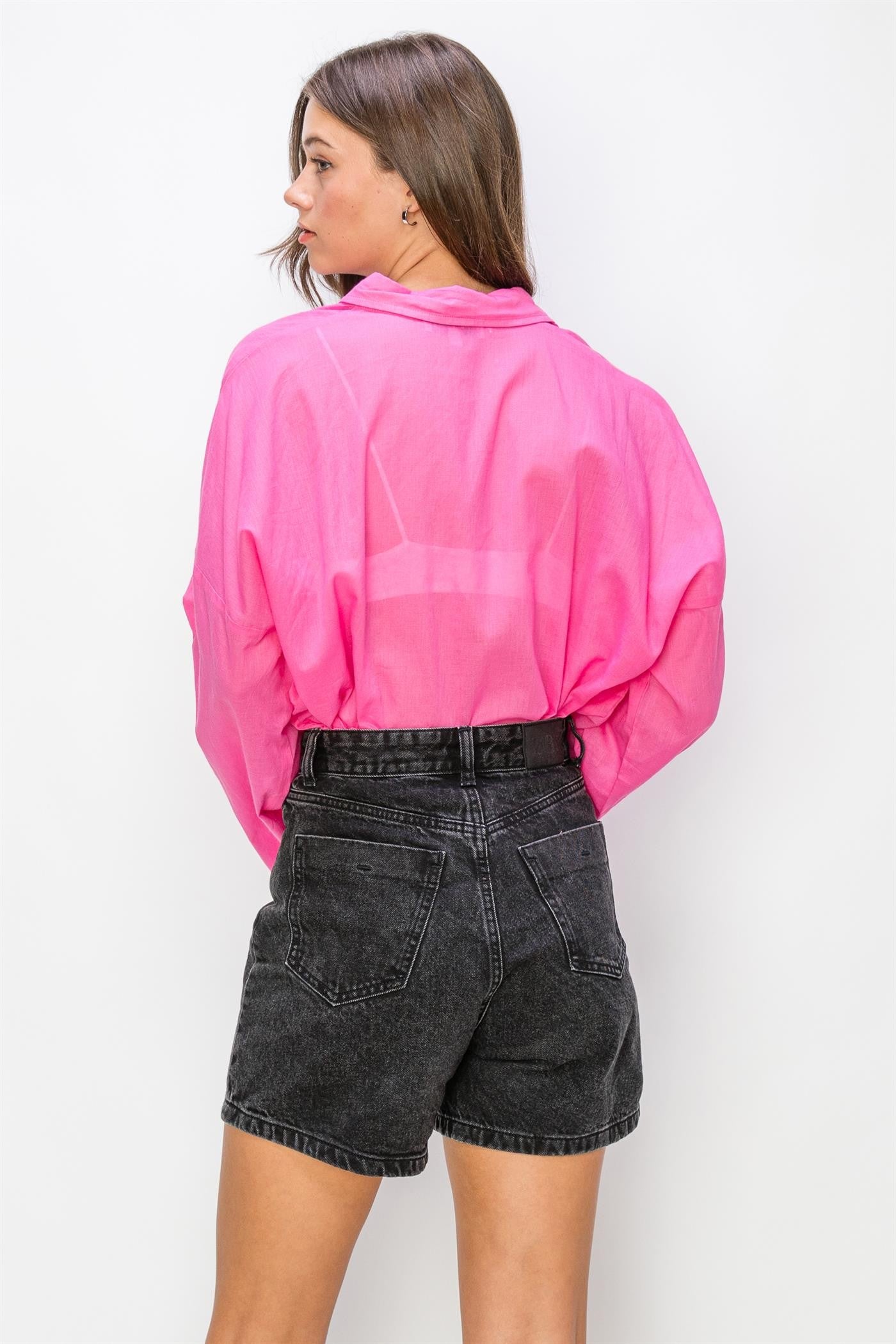 Pink Cotton Voile Oversized Shirt