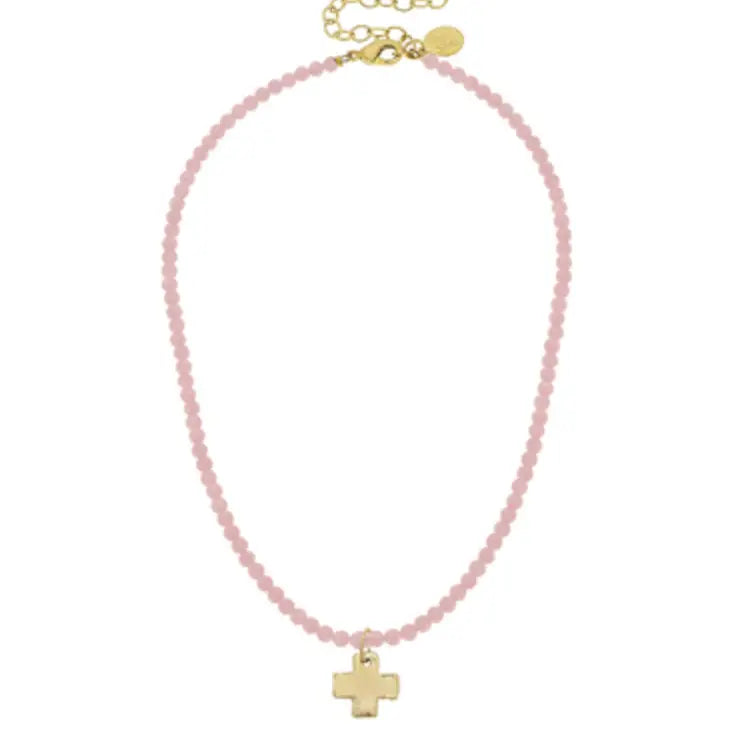 Susan Shaw Light Pink Alys Cross Necklace