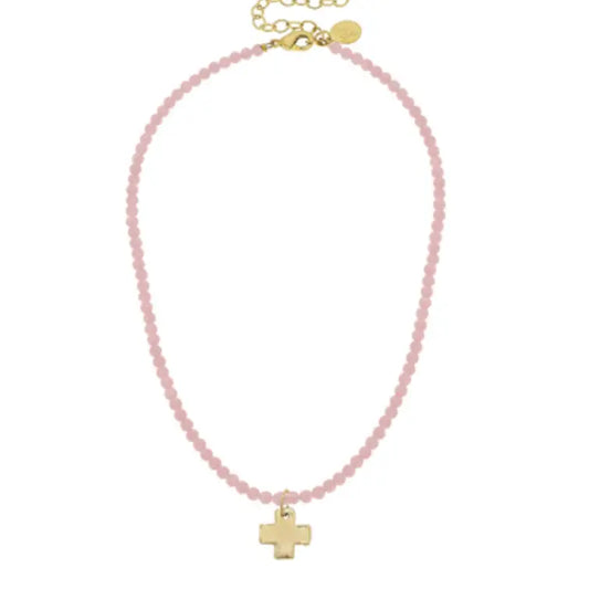 Susan Shaw Light Pink Alys Cross Necklace