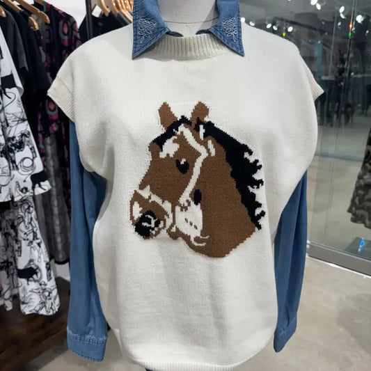 Western Horse Pullover Sweater Vest