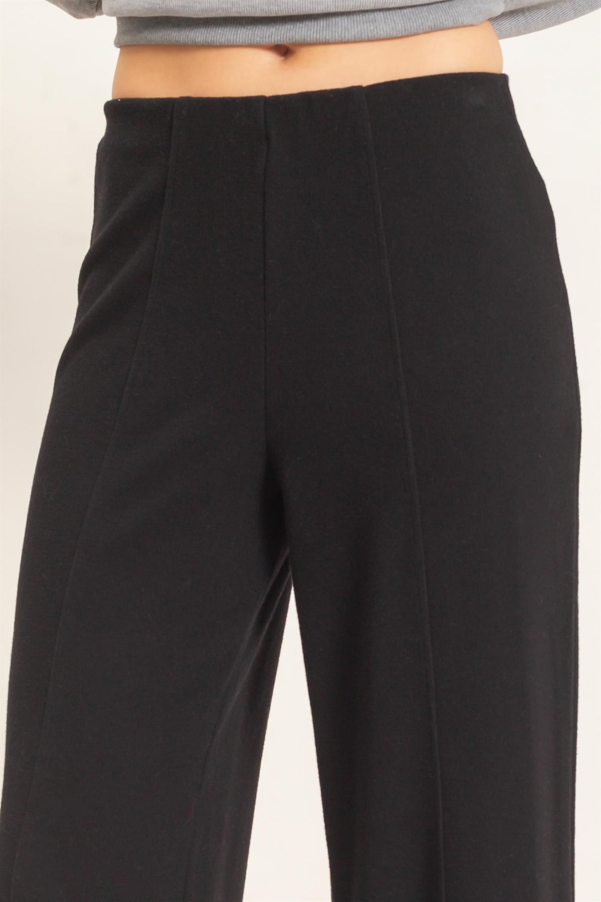 Black Seamed Wide-leg Knit Pants
