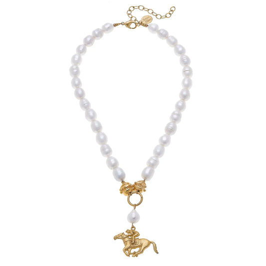 Susan Shaw Racehorse Pendant Pearl Necklace