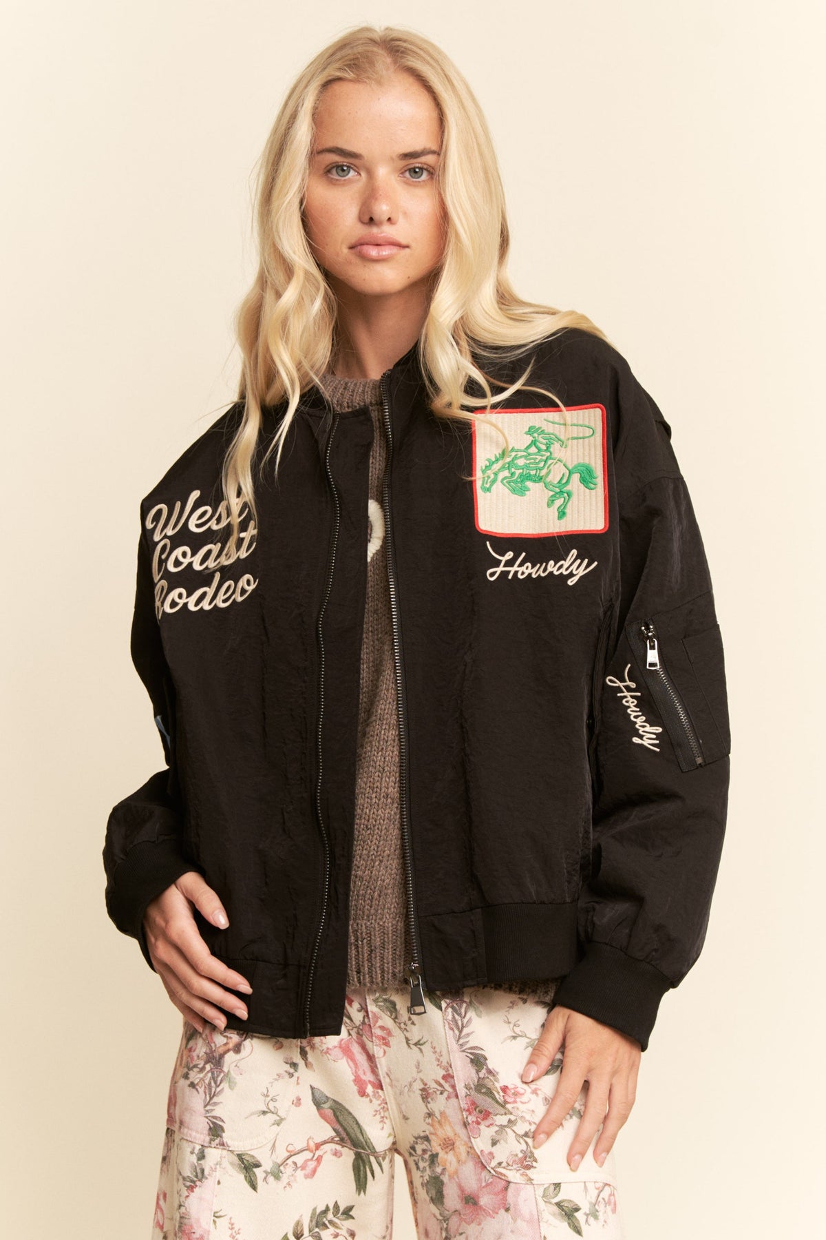 Black West Coast Embroidered Bomber Jacket