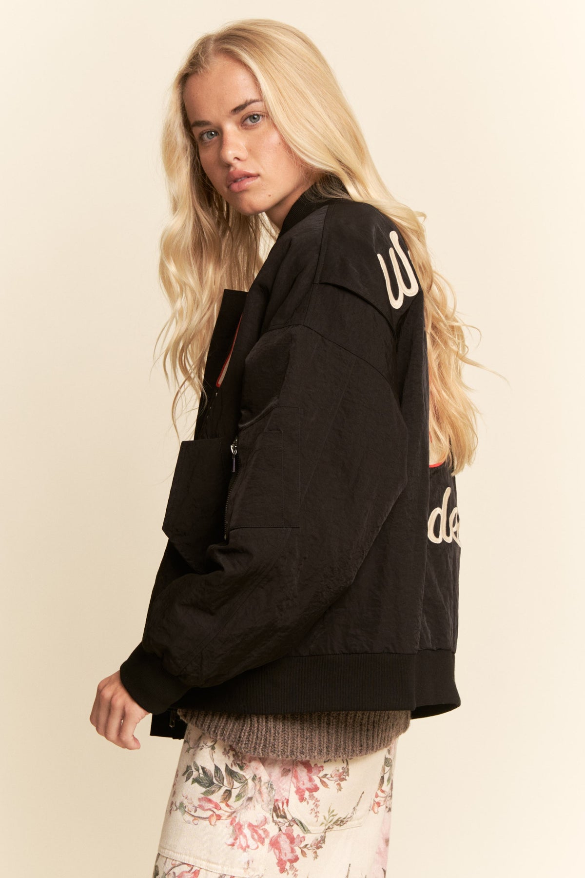 Black West Coast Embroidered Bomber Jacket